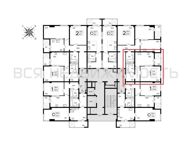 1-комнатная квартира, 45.2кв.м - изображение 1