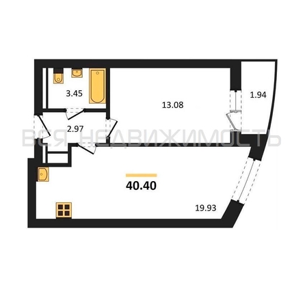 1-комнатная квартира, 40.4кв.м - изображение