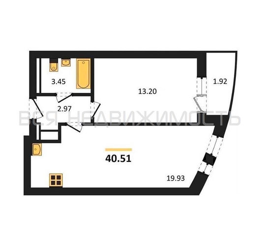 1-комнатная квартира, 40.51кв.м - изображение 0