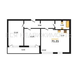 2-комнатная квартира, 71.21кв.м 2-комнатная квартира, 71.21кв.м - изображение 1