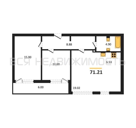 2-комнатная квартира, 71.21кв.м - изображение