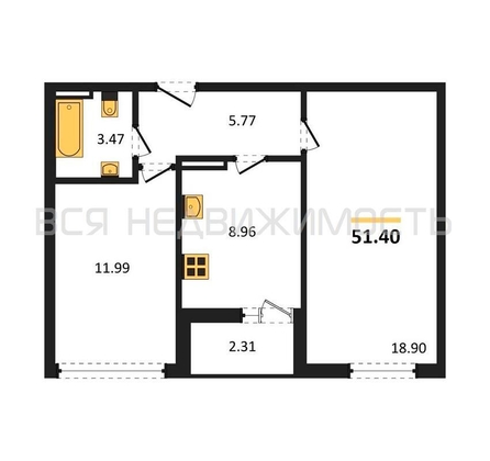 2-комнатная квартира, 51.4кв.м - изображение