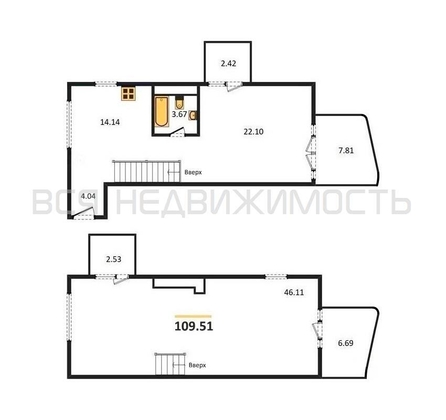 2-комнатная квартира, 109.51кв.м 2-комнатная квартира, 109.51кв.м - изображение