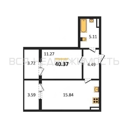 1-комнатная квартира, 40.37кв.м 1-комнатная квартира, 40.37кв.м - изображение 1
