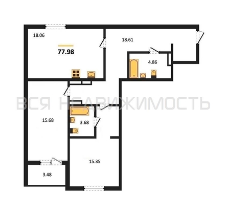 2-комнатная квартира, 77.98кв.м 2-комнатная квартира, 77.98кв.м - изображение