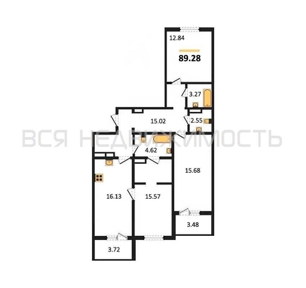 3-комнатная квартира, 89.28кв.м - изображение