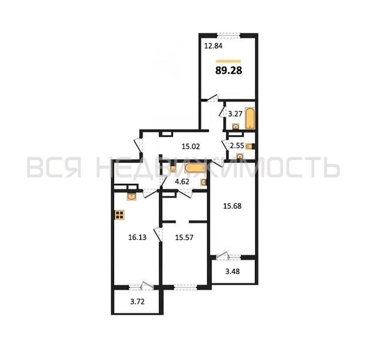 3-комнатная квартира, 89.28кв.м - изображение 0
