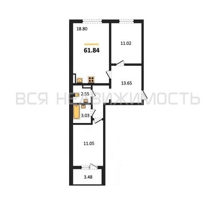 2-комнатная квартира, 61.84кв.м - изображение