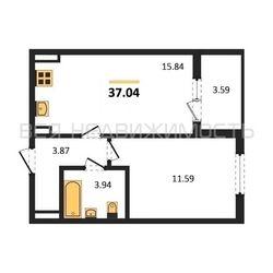 1-комнатная квартира, 37.04кв.м 1-комнатная квартира, 37.04кв.м - изображение 1