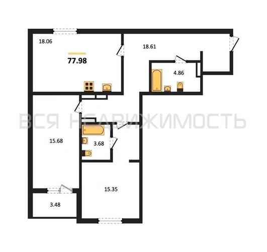 2-комнатная квартира, 77.98кв.м - изображение 0