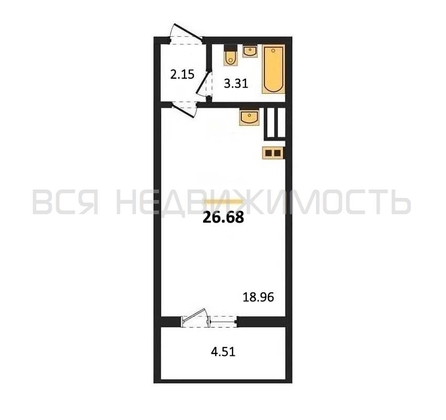 квартира-студия, 26,68кв.м. - изображение
