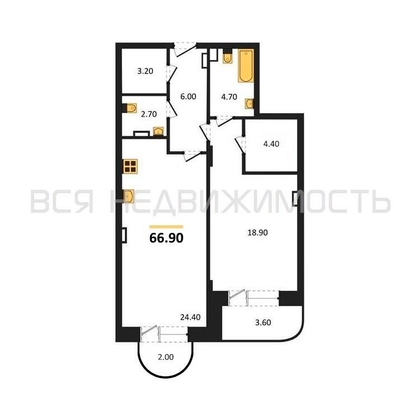 2-комнатная квартира, 66.9кв.м - изображение