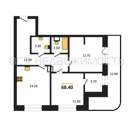 2-комнатная квартира, 68.4кв.м - изображение