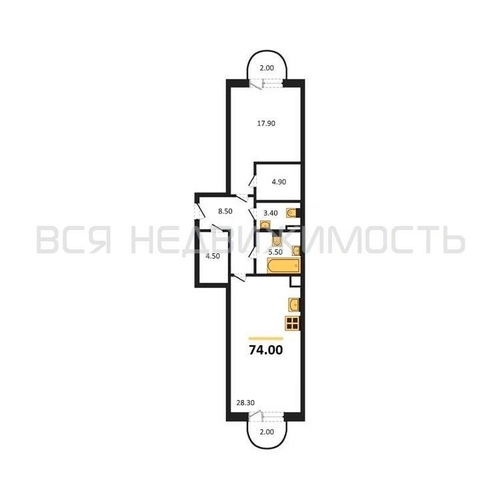 1-комнатная квартира, 74кв.м - изображение 0