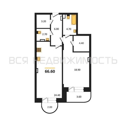 2-комнатная квартира, 66.6кв.м - изображение