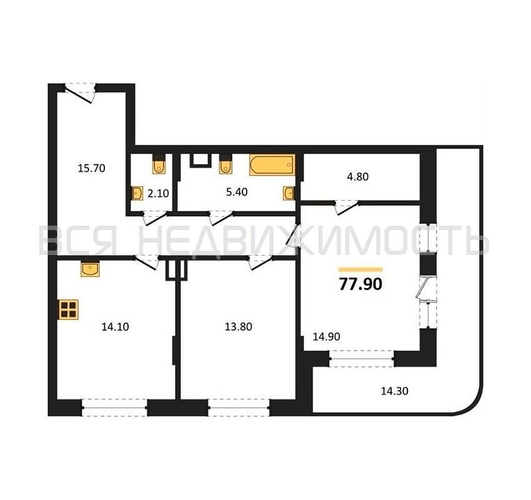 2-комнатная квартира, 77.9кв.м - изображение 0