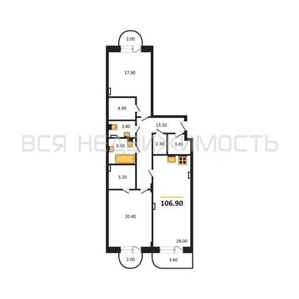2-комнатная квартира, 106.9кв.м - изображение