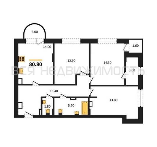 3-комнатная квартира, 80.8кв.м - изображение 0