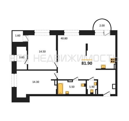 2-комнатная квартира, 81.9кв.м - изображение