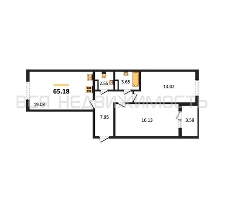 2-комнатная квартира, 65.18кв.м - изображение
