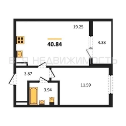1-комнатная квартира, 40.84кв.м - изображение 1
