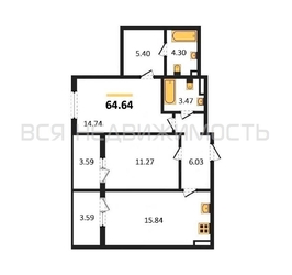 2-комнатная квартира, 64.64кв.м - изображение 1