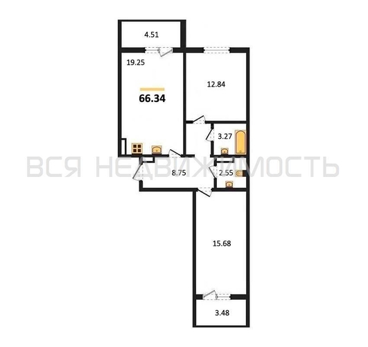 2-комнатная квартира, 66.34кв.м - изображение 0