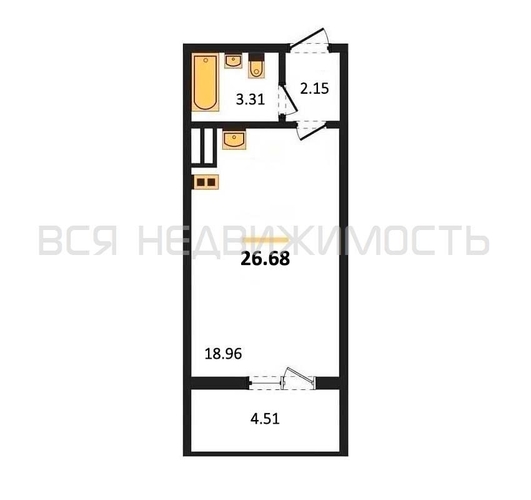 квартира-студия, 26,68кв.м. - изображение 0