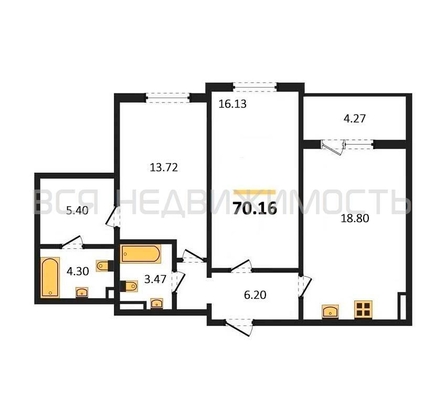 2-комнатная квартира, 70.16кв.м - изображение