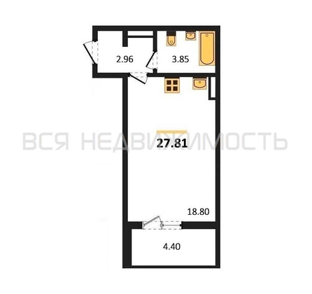 квартира-студия, 27,81кв.м. - изображение
