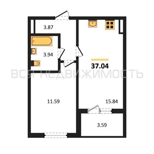 1-комнатная квартира, 37.04кв.м - изображение 0
