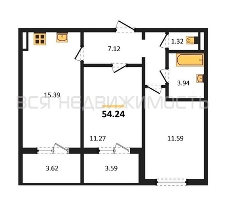 2-комнатная квартира, 54.24кв.м - изображение