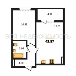 1-комнатная квартира, 43.87кв.м - изображение 1