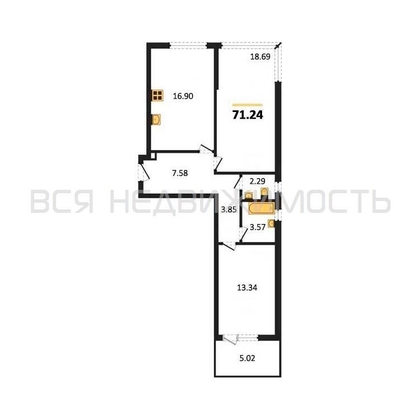 2-комнатная квартира, 71.24кв.м - изображение