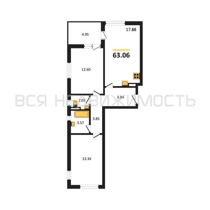 2-комнатная квартира, 63.06кв.м - изображение