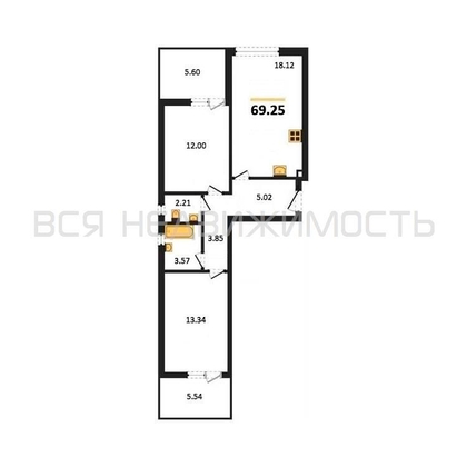 2-комнатная квартира, 69.25кв.м 2-комнатная квартира, 69.25кв.м - изображение