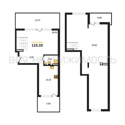 2-комнатная квартира, 123.33кв.м 2-комнатная квартира, 123.33кв.м - изображение