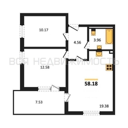 2-комнатная квартира, 58.18кв.м 2-комнатная квартира, 58.18кв.м - изображение 1