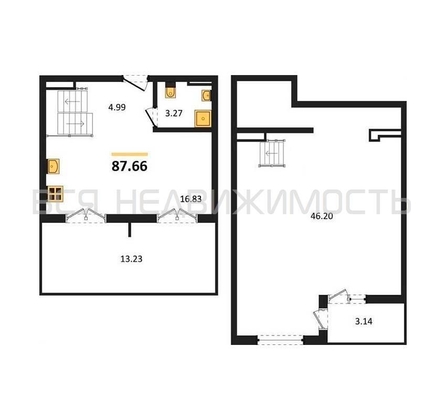 1-комнатная квартира, 87.66кв.м - изображение