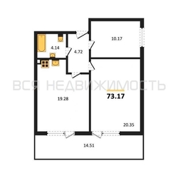2-комнатная квартира, 73.17кв.м 2-комнатная квартира, 73.17кв.м - изображение 1