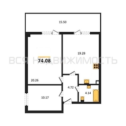 2-комнатная квартира, 74.08кв.м 2-комнатная квартира, 74.08кв.м - изображение 1