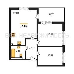 2-комнатная квартира, 57.02кв.м 2-комнатная квартира, 57.02кв.м - изображение 1