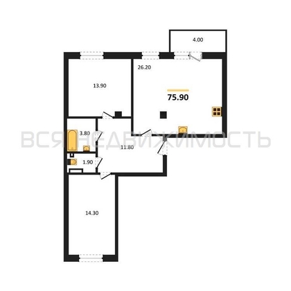 2-комнатная квартира, 75.9кв.м 2-комнатная квартира, 75.9кв.м - изображение