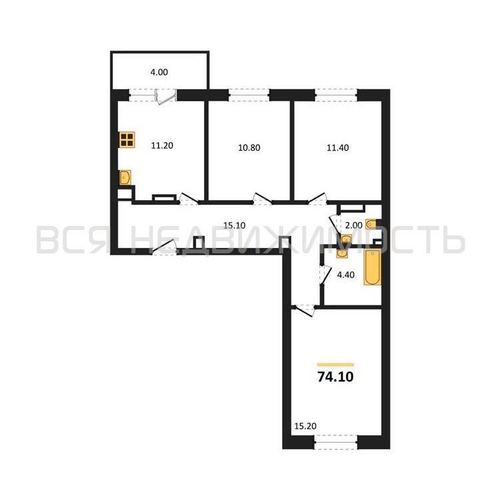 3-комнатная квартира, 74.1кв.м - изображение 0