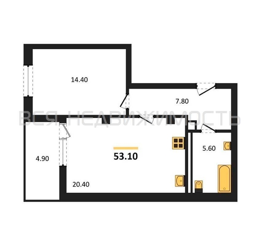 1-комнатная квартира, 53.1кв.м - изображение 0