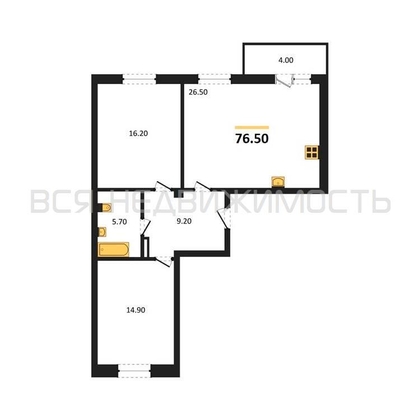 2-комнатная квартира, 76.5кв.м - изображение