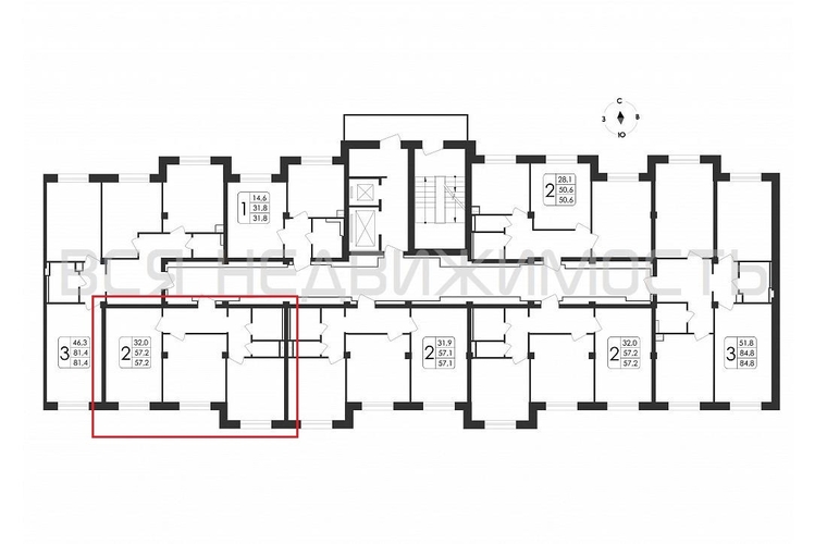 2-комнатная квартира, 57.2кв.м - изображение 1