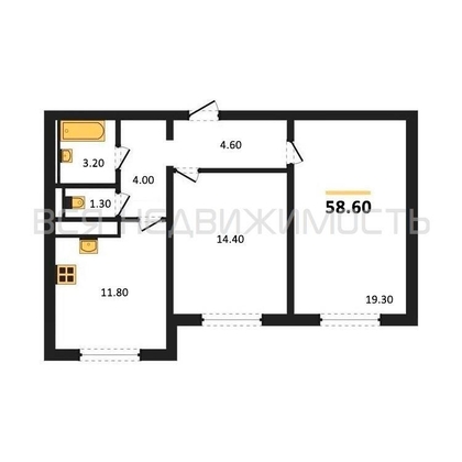 2-комнатная квартира, 58.6кв.м - изображение