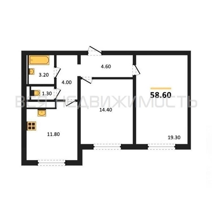 2-комнатная квартира, 58.6кв.м - изображение
