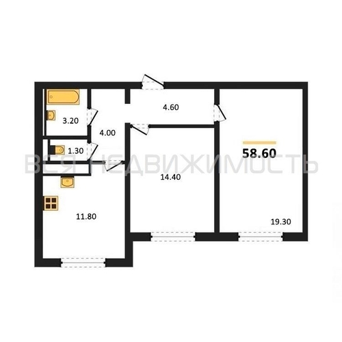 2-комнатная квартира, 58.6кв.м - изображение 0